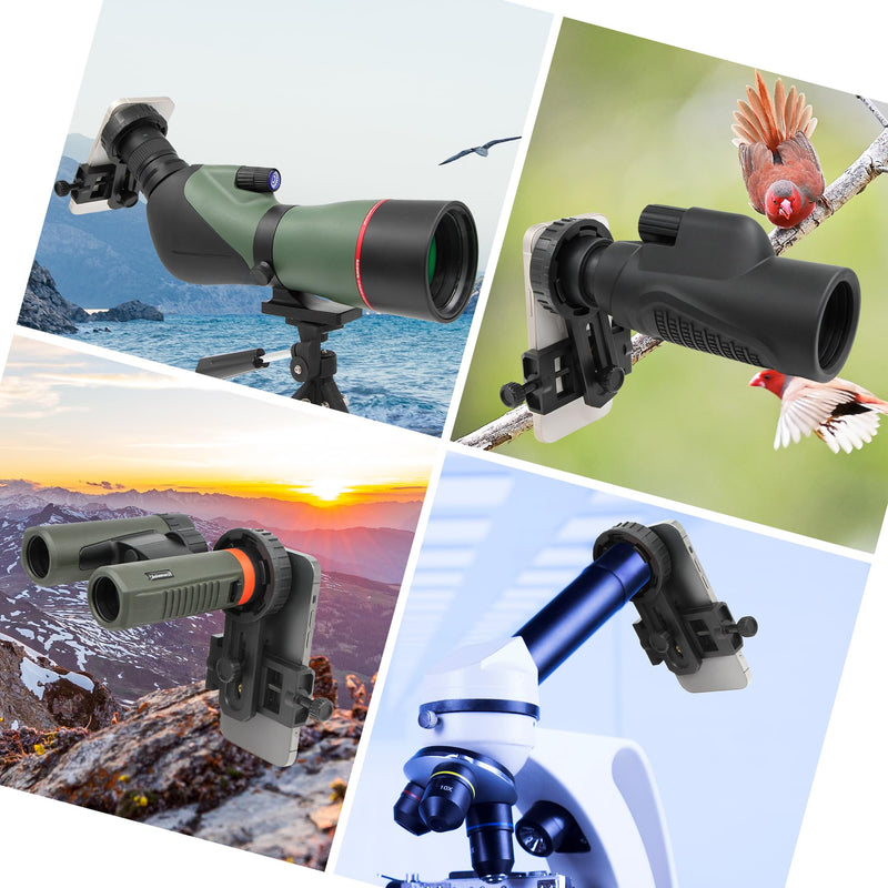 Astromania Adjustable Telescope Phone Scope Mount -Fit Almost All Brands of Smartphones (Max 98mm) - Compatible with Binoculars &Monocular & Spotting Scope & Microscope