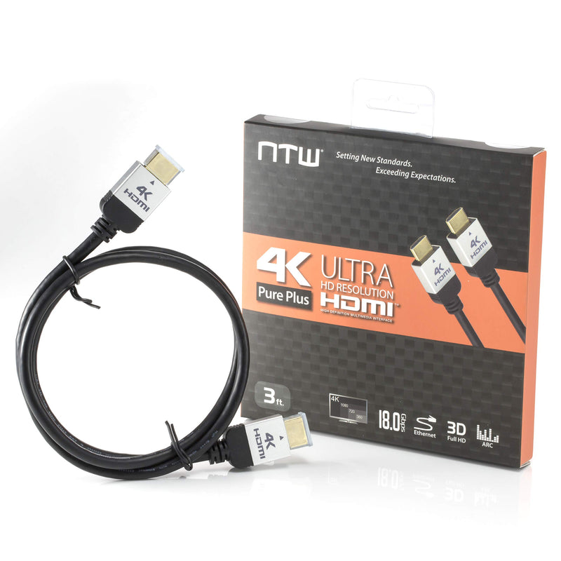 NTW Pure Plus 4K HDMI Cable 3FT (3pk) High Speed HDMI 2.0 Cable, 4K HDR, 3D, 2160P, 1080P, Ethernet - HDMI Cord, Audio Return(ARC) Compatible PS5, PS4/3, UHD TV, Blu-ray, Xbox, PC, Monitor 3 Feet 3 Pack