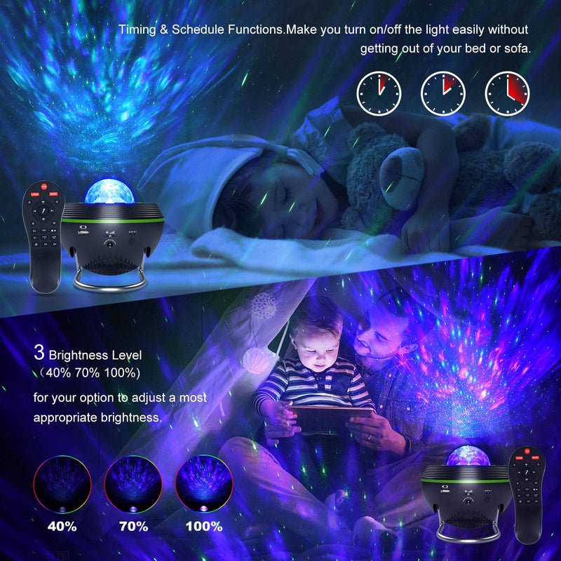 Smart WiFi Star Projector,Ocean Wave Galaxy Projector Works with Alexa & Google Assistant, Night Light Projector with Speaker for Bedroom Ceiling Theatre,Voice/Remote/APP Control Black