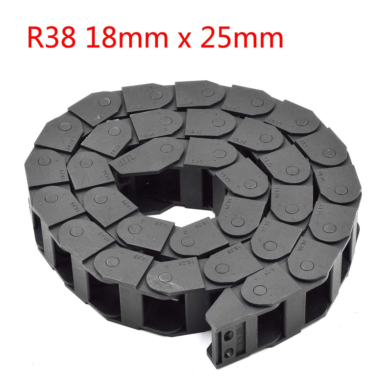 Plastic Drag Chain Cable Carrier Semi Closed with End Connectors R38 18 x 25mm L1000mm for Electrical CNC Router Machines