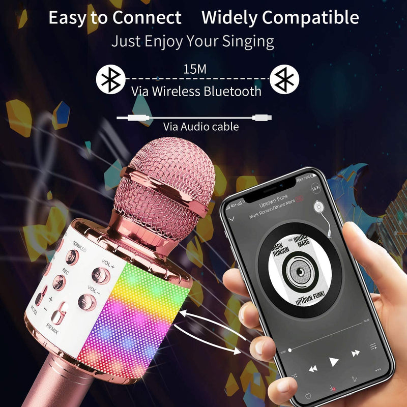 Wireless Bluetooth Karaoke Microphone-Upgraded Portable Handheld Mic Speaker Machine with Bluetooth 5.0 Dual Sing Suitable for Christmas Birthdays Family Gatherings Speeches(Rose Gold) Rose Gold