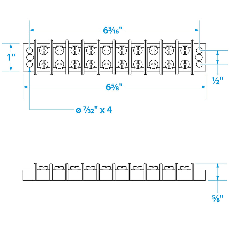 Seachoice Terminal Block, 10-Gang, Nickel Plated Brass Terminals