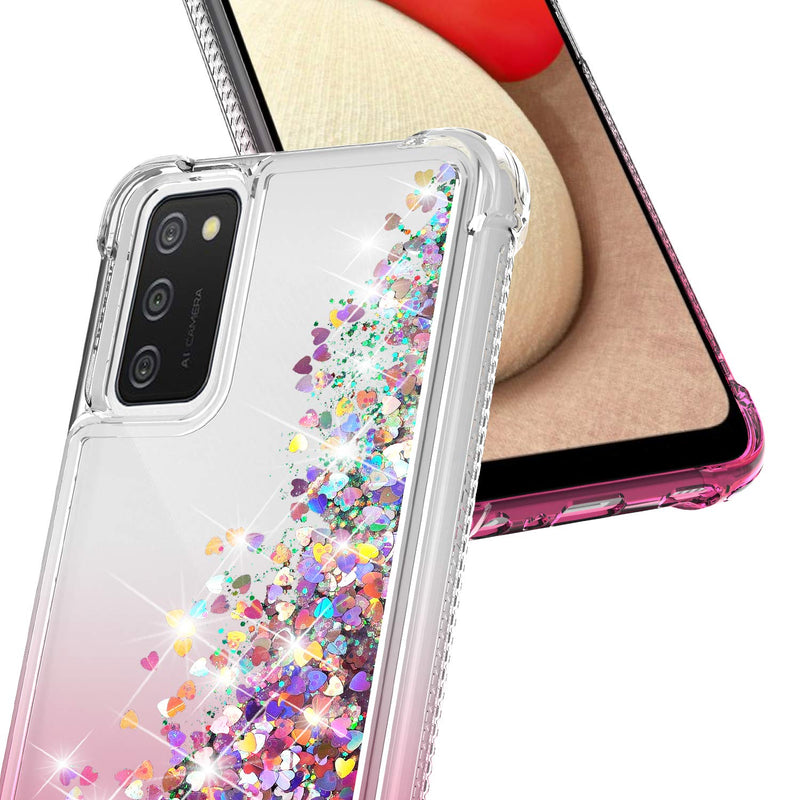 YZOK Samsung A02S Case,Galaxy A02S Case,with HD Screen Protector,Shockproof Protective Clear Case for Girls Women,Bling Sparkle Quicksand Hard Shell TPU Case for Samsung Galaxy A02S, Gradient Pink