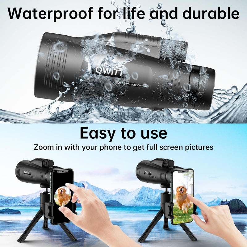 2023 New12x55 Monocular Telescope, Monocular for Adults High Powered,Monocular Telescope for Smartphone,Compact Monocula，Bak-4 Prism & Fmc Lens，Suitable for Hunting,Bird Watching，Travel