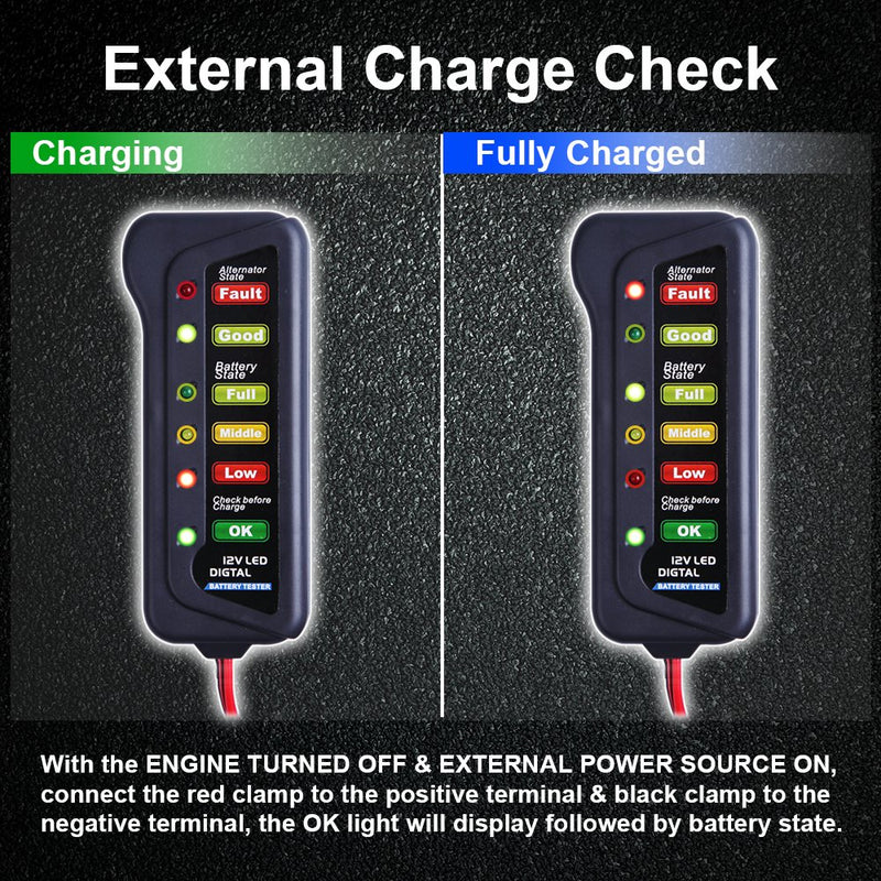Cartman 12V Car Battery Alternator Tester, Test Battery Condition & Alternator Charging, LED Indication