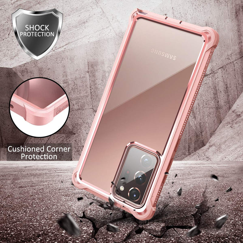 Dexnor for Galaxy Note 20 Ultra Case with Screen Protector Clear Electroplated Metal 360 Full Body Rugged Protective Shockproof Hard Cover Heavy Duty Defender Bumper for Samsung Note 20 Ultra 5G Pink Pink With Screen Protector