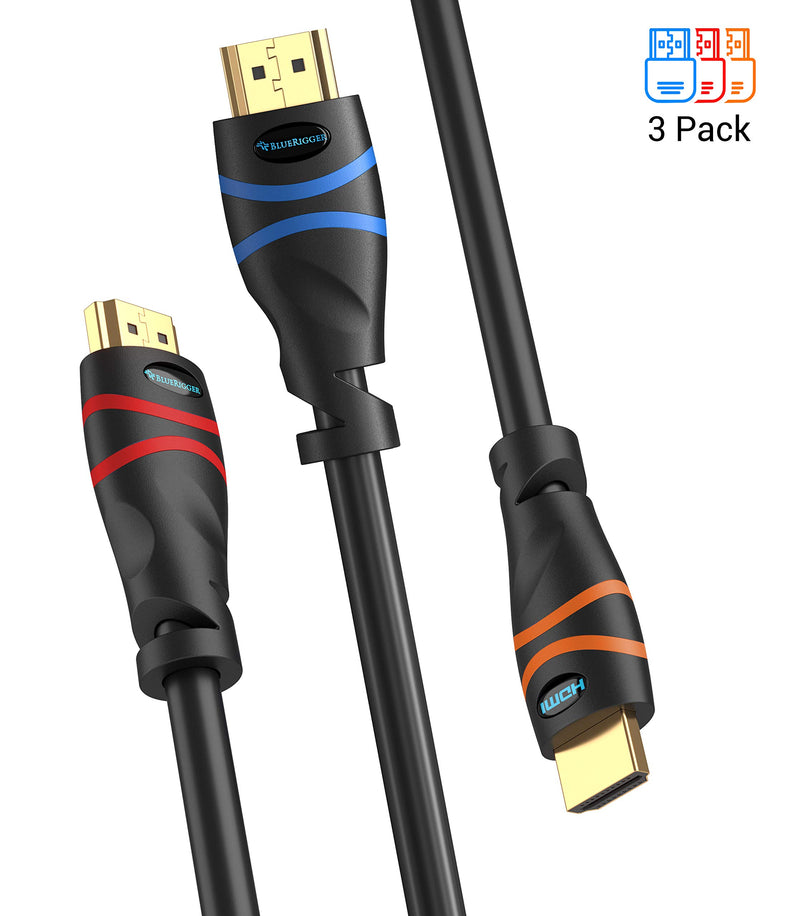 BlueRigger 4K HDMI Cable (6.6 Feet- 3-Pack, 4K 60Hz, Multi Colors High Speed) 3 Pack - 6 Feet