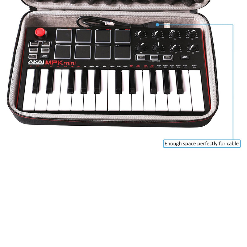 LTGEM Travel Hard Carrying Case for Akai Professional MPK Mini MKII & MK3 & MPK Mini Play | 25-Key Ultra-Portable USB MIDI Drum Pad & Keyboard Controller A-Gray