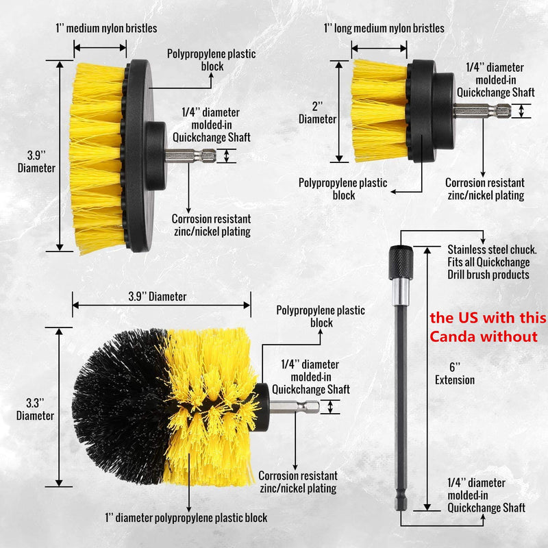 YIHATA 4 Pack Drill Brush Attachments Set, Multi-Purpose Power Scrubber Cleaning Brush Cleaning Brush Extended Long Attachment Kit, for Grout, Floor, Tub, Shower, Tile, Bathroom and Kitchen Surface