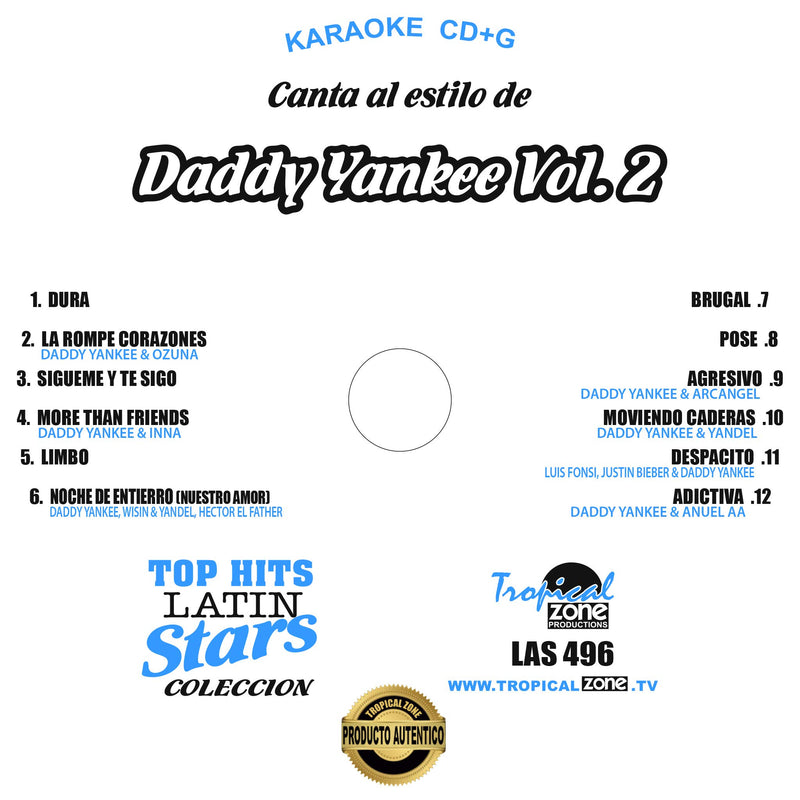 Karaoke Top Hits Latin Stars 496 Daddy Yankee Vol. 2