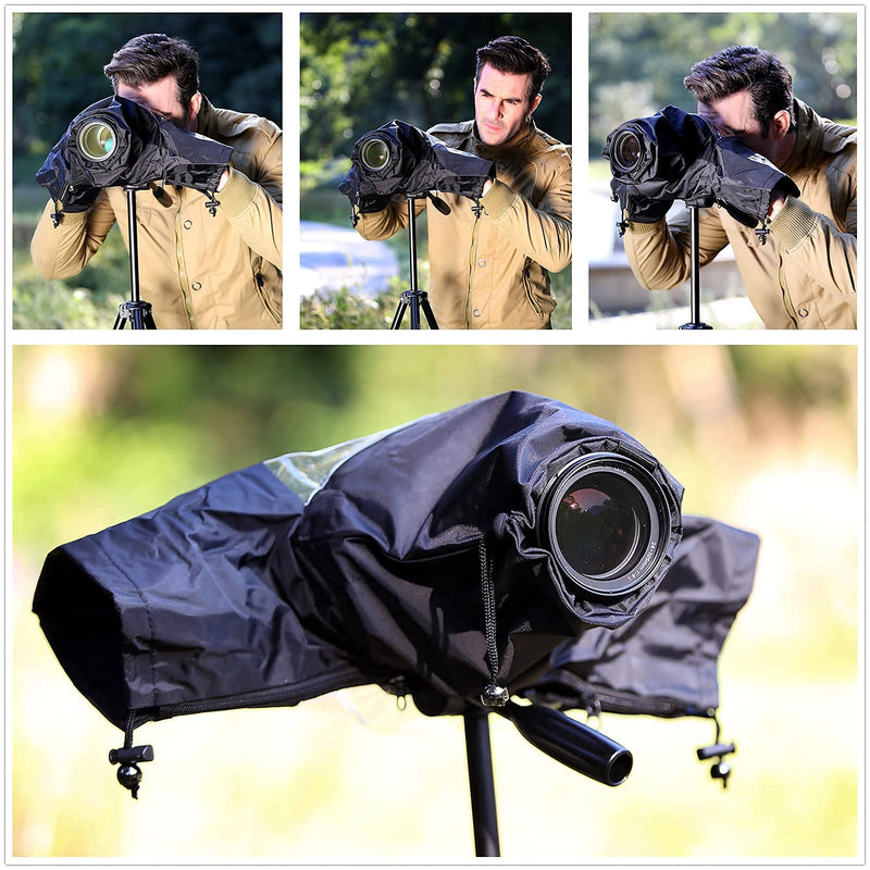 DSLR Mirrorless Camera Rain Cover Sleeve Large Raincoat Dust Proof Protector for Canon EOS R5 R6 Rp Ra R 7D 6D 5D Mark IV III II Rebel T8i T7i T7 T6i T6s T6 T5i T5 SL3 SL2 90D 80D 77D 70D SX70 SX60 Black