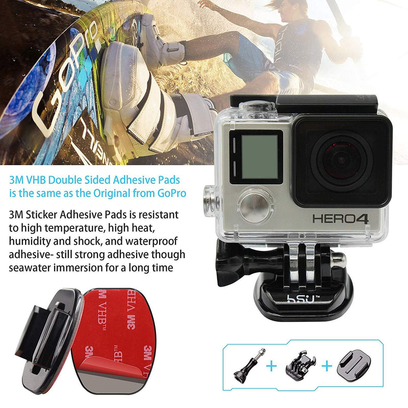 HSU Grab Bag for GoPro, Including Quick Release Buckle Mount, J-Hook Buckle Mount, 3-Way Pivot Arms, Flat and Curved Adhesive Mounts, Thumbscrews and Rubber Locking Plug with Tether