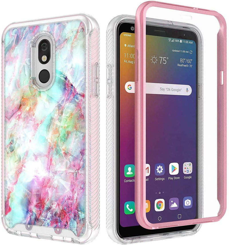 E-Began Case for LG Journey LTE L322DL, Neon Plus/Aristo 4+ Plus/Escape Plus/Tribute Royal/Arena 2, Full-Body Protective Shockproof Bumper with Built-in Screen Protector -Marble Design Fantasy Marble Design Fantasy