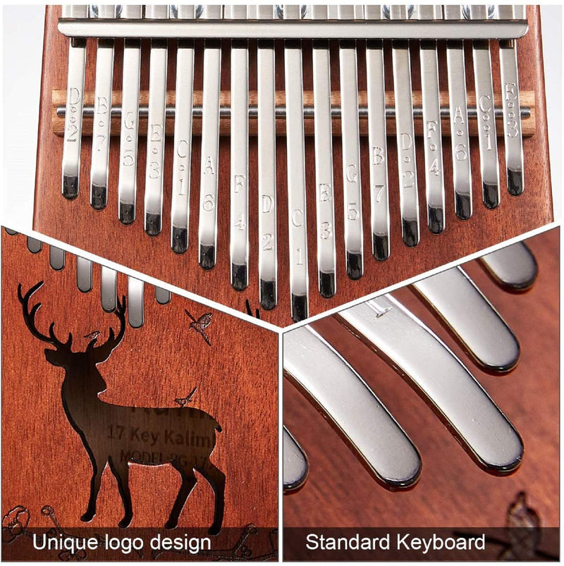 Kalimba 17 Keys Thumb Piano, Ylu Yni Portable Wood Finger Piano, Tune Hammer and Study Instruction, Gift for Kids Adult Beginners Professional Music Instrument, Valentine's Day