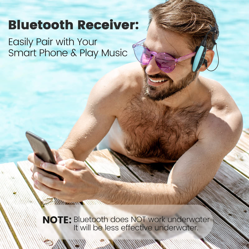 AGPTEK Waterproof MP3 Player for Swimming with Clip, 8GB IPX8 100% Waterproof Music Player with Bluetooth and Underwater Headphones, Model: S19E Blue