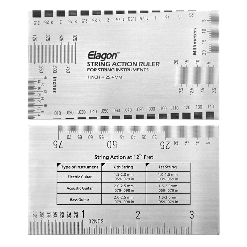 Elagon UK (ARL) Pro Care Kit Accessories - String Action Ruler/Action Gauge. Metallic Ruler For Measuring Several Guitar/Strings Settings For Optimum Setup and Playability. For All Electric Guitars, Acoustic Guitars, Classical Guitars, Bass Guitars and...