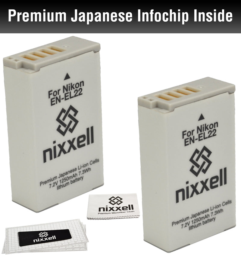 Combo Kit WT Nixxell Battery (2pack) and charger for Nikon EN-EL22, Nikon MH-29, Nikon 1 J4, Nikon 1 S2