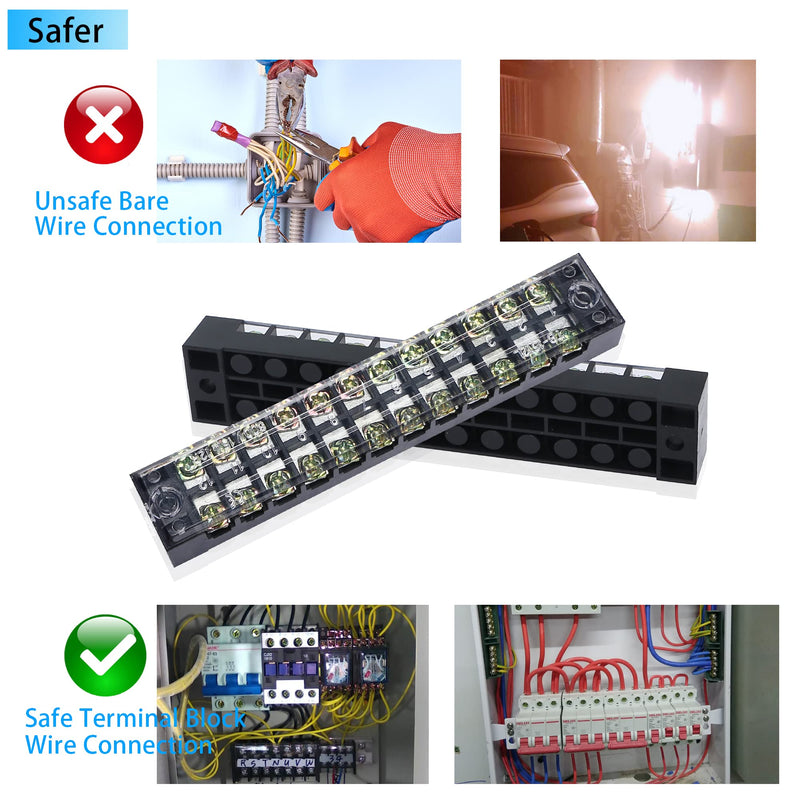 [AUSTRALIA] - PNGKNYOCN 12 Positions Dual Rows 600V 15A Barrier Screw Terminal Strip Block with Cover TB-1512（4-Pack ） 