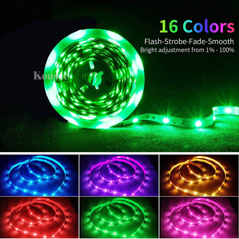[AUSTRALIA] - LED Strip Lights with Remote 5M 16.4 Ft 5050 RGB Flexible Color Changing Full Kit with Mini Controller, 12V 2A Power Supply for Home & Kitchen and Indoor Decoration 16.4ft 