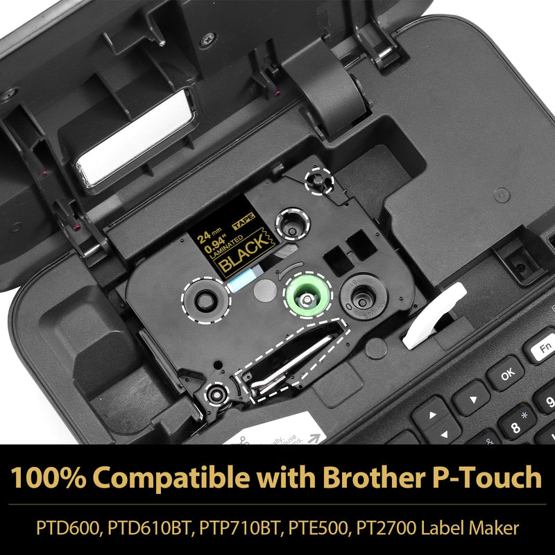 [AUSTRALIA] - Label KINGDOM 24mm Gold on Black Label Tape Replacement for Brother P-Touch TZe-354 TZe354 1 Inch TZe Tape 24mm 0.94 Laminated Black Compatible with Brother Ptouch PTD600 PTP700 PTP750W PT2730, 3-Pack 24mm (1") 