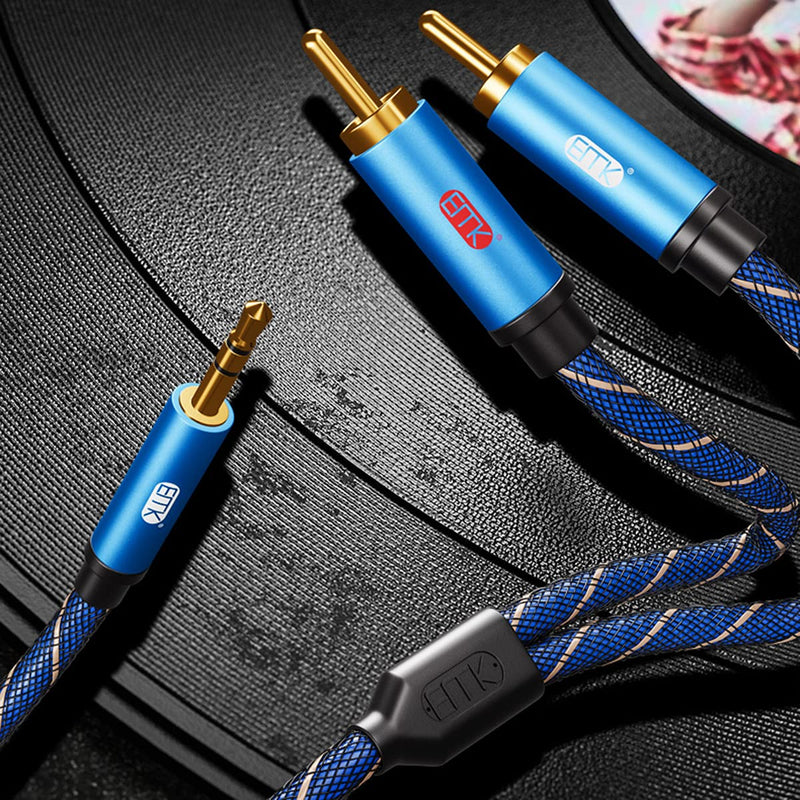 [AUSTRALIA] - EMK 3.5mm Aux to RCA Stereo Splitter Cable[Nylon Braided,Durable and Flexible] Audio Y Adapter Cable - Top Blue Series (10Feet/3M) 10Feet/3M 