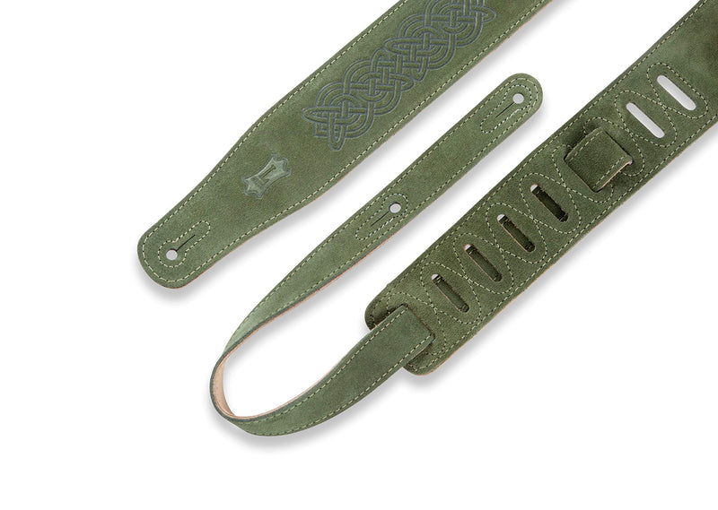 Levy's Leathers 2.5" Suede Leather Guitar Strap Celtic Knot Emboss Design; Green (MS26CK-GRN) Suede Green