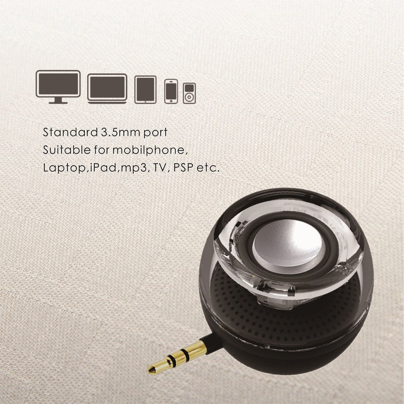 Portable Speaker, Leadsound Crystal 3W 27mm 8Ω Mini Wireless Speaker with 3.5mm Aux Audio Jack Plug in Clear Bass Micro USB Port Audio Dock for Smart Phone, for Pad, Computer (Black) black