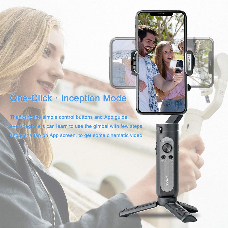 Hohem iSteady X Smartphone Foldable 3-Axis Gimbal Handheld Stabilizer Compatible for iPhone 11 Pro Max/11/XsMax/XS/XR w/Huawei P30/P40 Auto Inception/Dolly Zoom/Time-Lapse for Vlog Youtuber Live Video Black