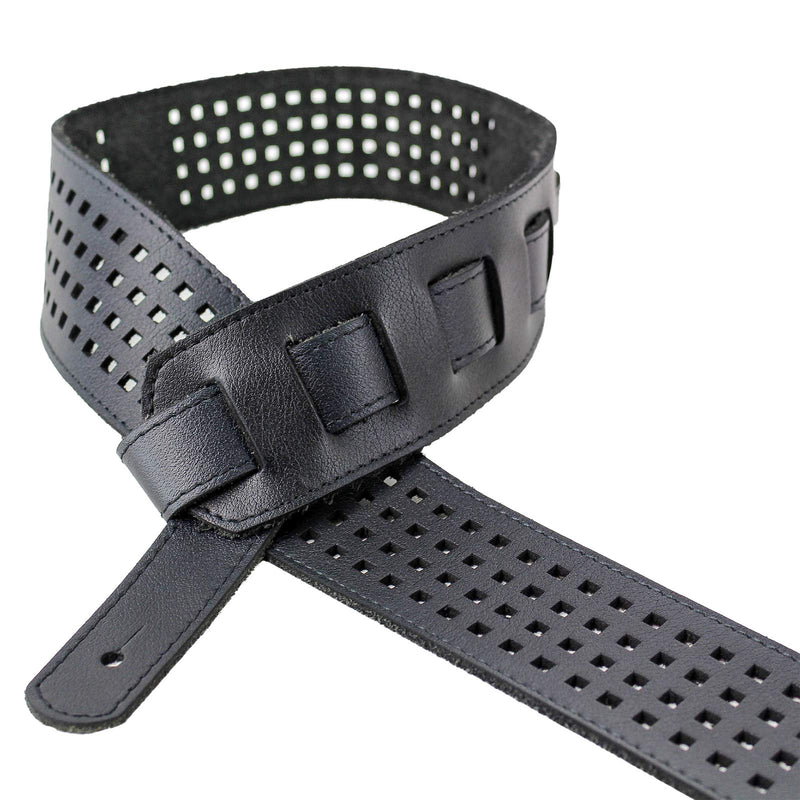 Walker & Williams ST-08 Black Waffle Cut Brazilian Leather Guitar Strap