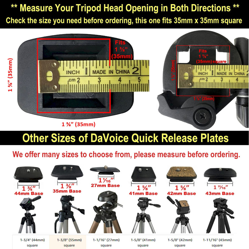 DaVoice 35mm Tripod Quick Release Plate Camera Mounting Adapter Replacement for Quantaray, Sunpak 5800d 7000tm, Slik, Walmart MX1000, Targus TG-P60T Tripod Mount QR-57