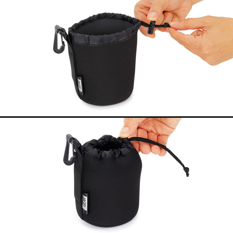 USA GEAR FlexARMOR Protective Neoprene Lens Case Pouch Set 3-Pack - Small, Medium and Large Cases Hold Lenses up to 70-300mm with Drawstring Opening, Attached Clip, Reinforced Belt Loop (Black) Black