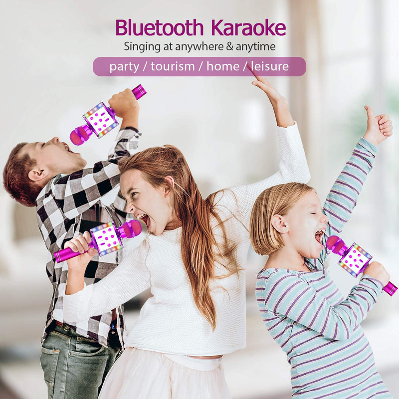 [AUSTRALIA] - Wireless Bluetooth Karaoke Microphone, 4-in-1 Portable Handheld Karaoke Mic Speaker Machine, Christmas Birthday Home Party for Android/iPhone/PC or All Smartphone A-Purple 