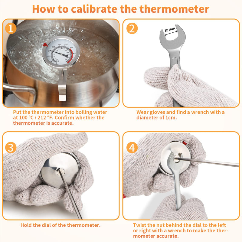 12" Meat Thermometer for Cooking Instant Read Long Stem Waterproof Stainless Steel Kitchen Thermometer for Deep Frying Candy Turkey BBQ Grill 12 inch