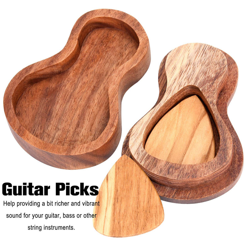 Facmogu Guitar Wood Picks Box, Guitar Pick Case with 2 Picks, Guitar Pick Holder, Acoustic Electric Guitar Bass Ukulele Accessories Music Gift for Guitarists, Music Lover Style 1(With 2 Picks)