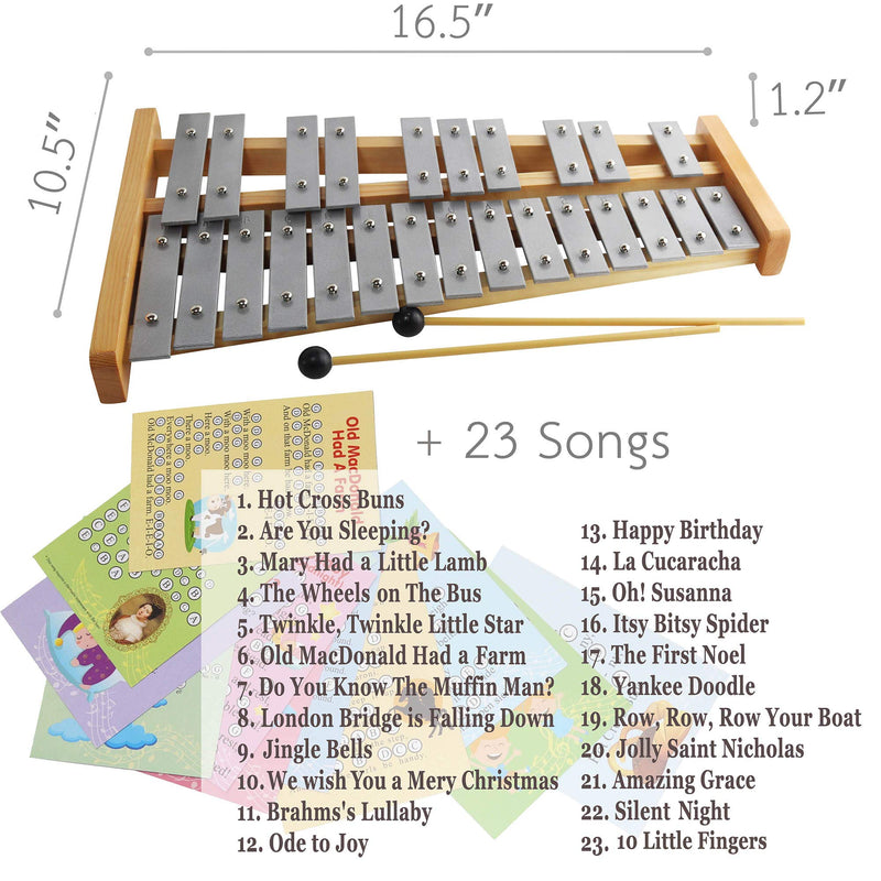 Glockenspiel 25 Note - Chromatic Metal Xylophone - Sheet Music Cards