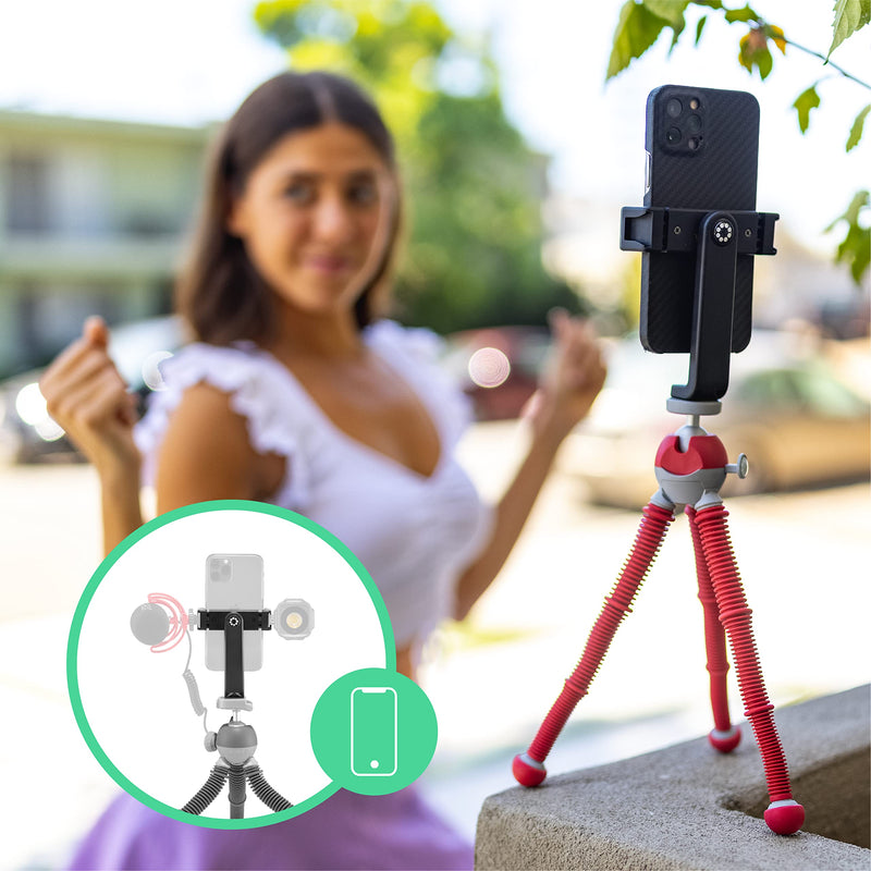 JOBY PodZilla Medium Kit, Tripod for Smartphones and Compact Mirrorless Cameras, Flexible Tripod with Ball Head Included and GripTight 360 Phone Mount, Devices up to 1 Kg, Red Medium Kit Red