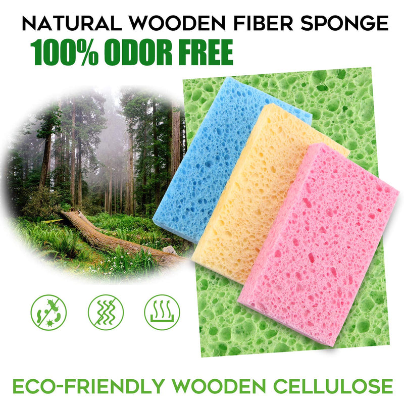 Compressed Cellulose Kitchen Sponges 24Pack,Non-Scratch Biodegradable Natural Sponge Scrub for Dishes Cleaning,Funny Colorful DIY Sponge for Kids Large(Pack of 24）