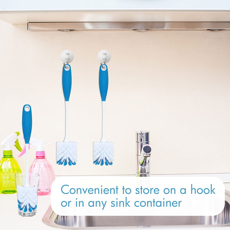 PHYEX 2 Pack Long Handle Bottle Scrubbing Brushes, Bottle Cleaner for Washing Glasswares, Wine Decanter, Hydro Flask Tumbler, Sinks, Food Jars Blue Handle
