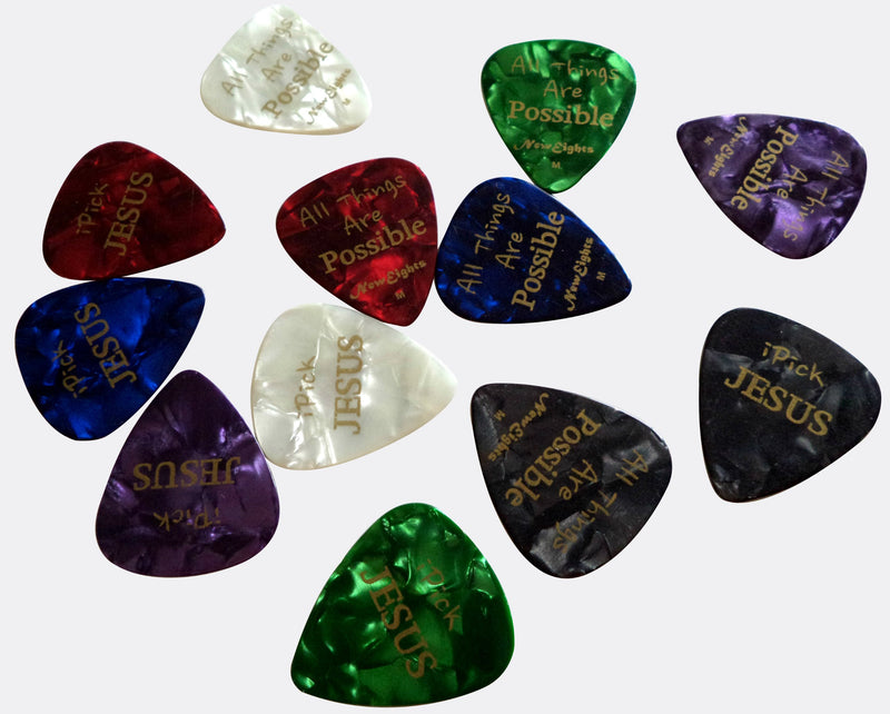 Christian i Pick Jesus Guitar Picks (12 Pack) Celluloid Medium - Best Gifts and Cool Presents for Guitarists, Worship Team, Pastors, Birthdays, Thanksgiving, Christmas, Baptism