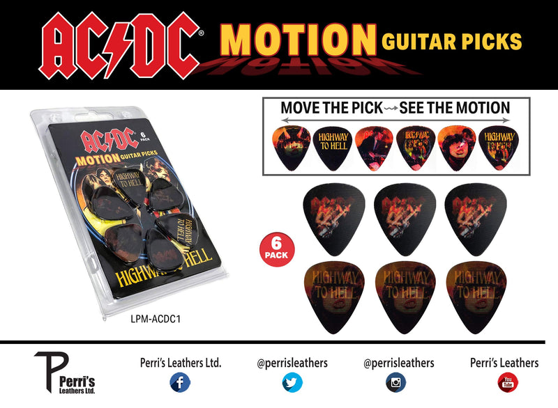 Perri's Leathers Ltd. LPM-ACDC1 - Motion Guitar Picks - AC/DC - Highway to Hell - Official Licensed Product - 6 Pack - MADE in CANADA.