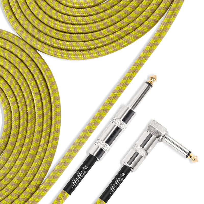 [AUSTRALIA] - MIMIDI 20 ft Guitar Cable, 6.3mm 1/4 Inch Right Angle to Straight, Electric Instrument Bass Cable AMP Cord with Tweed Cloth Jacket (Yellow) Yellow 