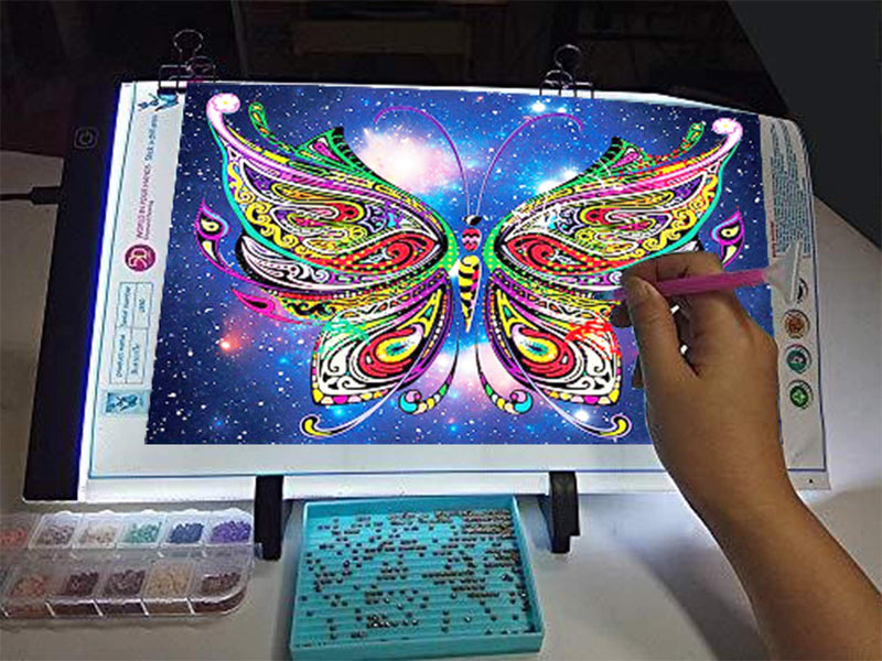 A4 Ultra-Thin Portable LED Light Box Tracer USB Power Cable Dimmable Brightness Artcraft Tracing Light Pad Light Box w 5D Diamond Painting Tool（141 Piece) Set