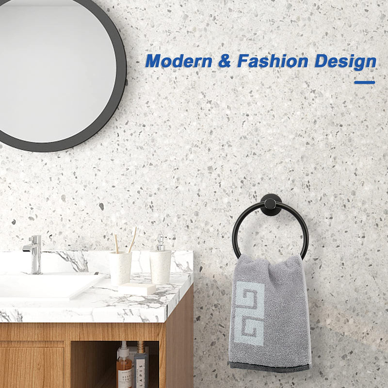NearMoon Bath Towel Ring, Bathroom Hardware Accessories- Thicken Stainless Steel Hand Towel Holder for Bathroom, Modern Round Towel Hanger Wall Mounted (Matte Black) Matte Black