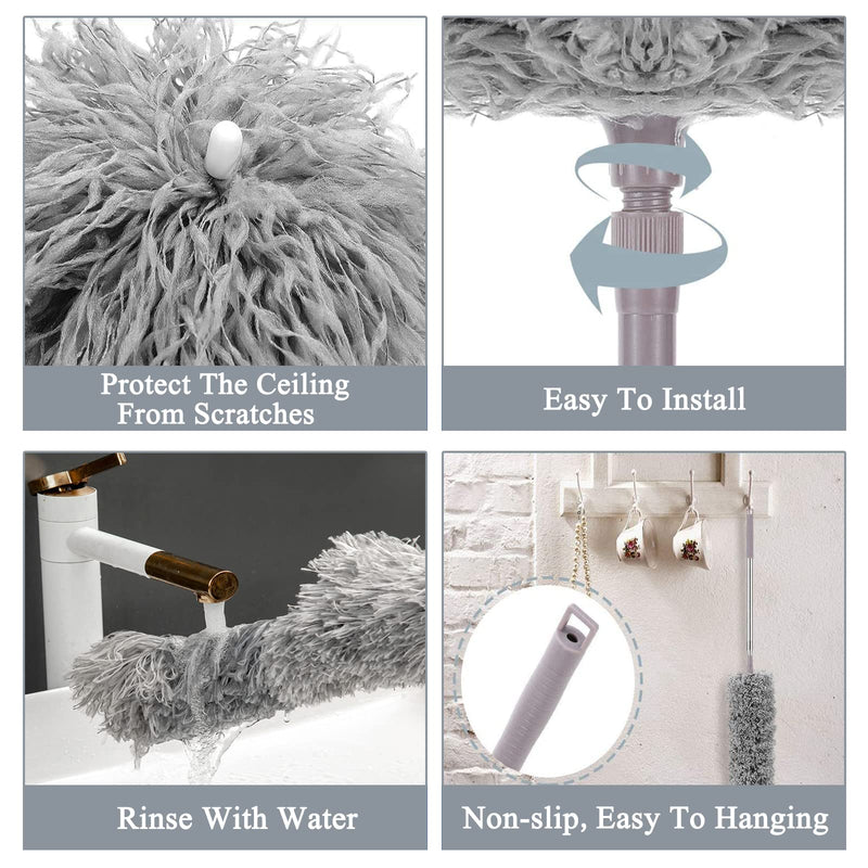 [AUSTRALIA] - Telescoping Microfiber Feather Duster for Cleaning, 100" Extra Long Extendable Duster, Bendable & Washable for Cleaning Cobweb, Ceiling Fan, High Ceiling, Blinds, Furniture & Cars Gray 