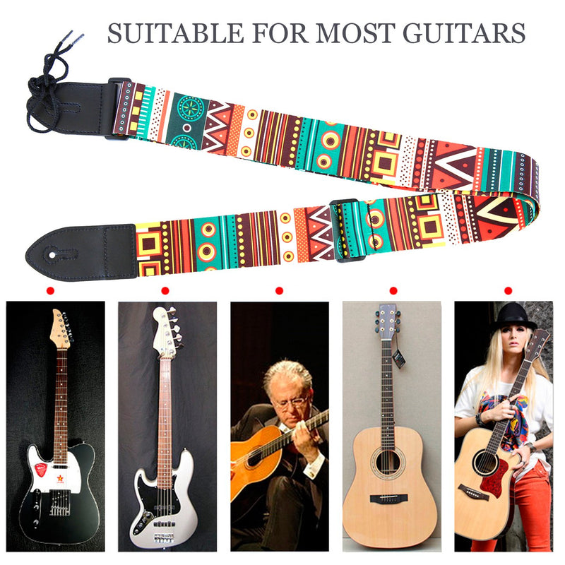 WOGOD Guitar Strap Jacquard Weave Hootenanny Guitar Strap with Leather Ends (JD-2) Guitar Strap-Jacquard Color