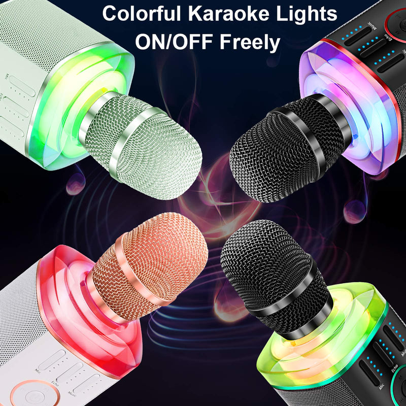 BONAOK Wireless Bluetooth Karaoke Microphone with LED Lights, Handheld Karaoke Machine with Magic Sing Recording for Kids Adults Gift(Green) Green