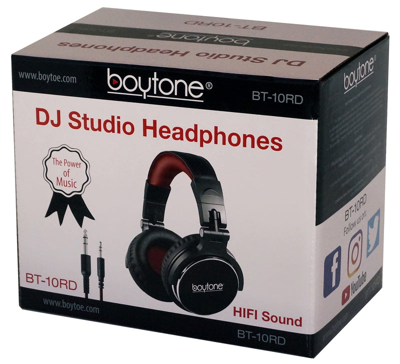 [AUSTRALIA] - Boytone BT-10RD Wired Over Ear Headphones Studio Monitor & Mixing DJ Stereo Headsets with 50mm Drivers and 1/4 to 3.5mm Audio Jack for Audio Mixer Computer, Phone, Guitar, Laptop, Amplifier 