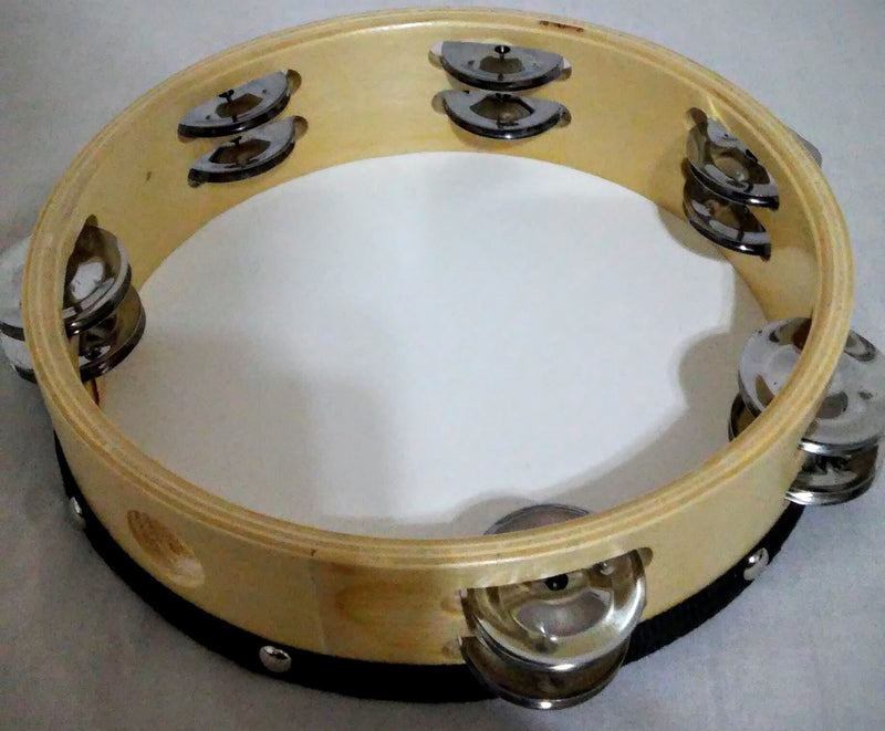 Musical Tambourine 8" Reflective Percussion Double Row Jingles Wood Hand Held