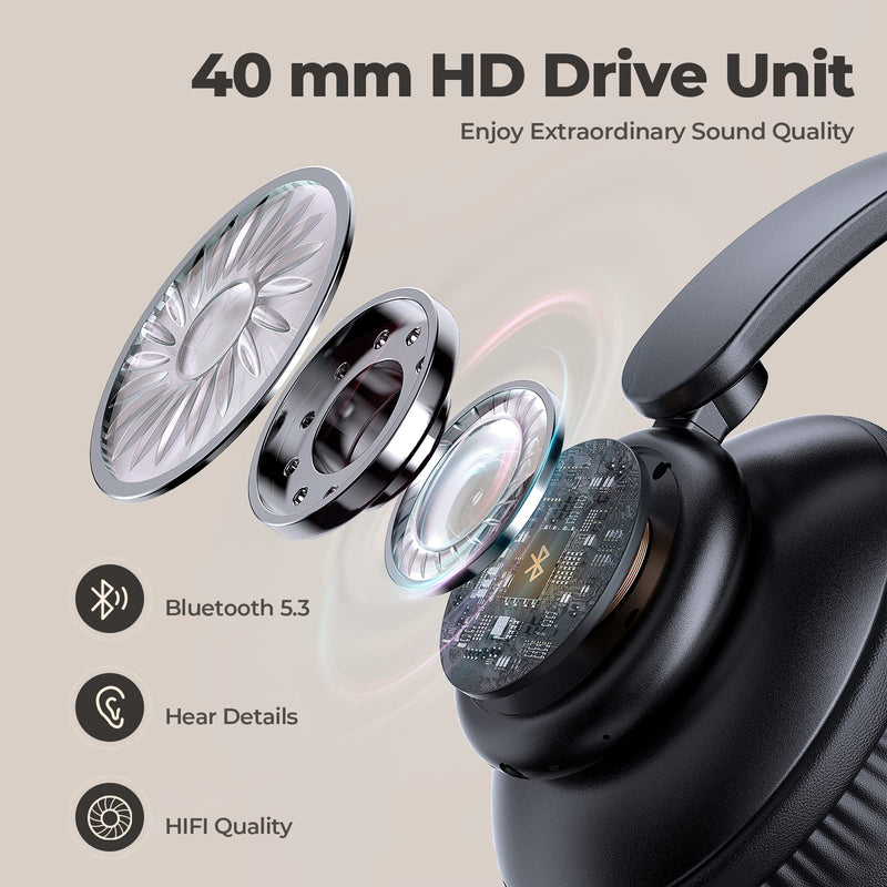 V8 Bluetooth Headphones, 80 Hours Playtime Wireless Headphones with Deep Bass,Lightweight Foldable Headphones Built-in Mic,HiFi Stereo Sound for Travel Work Laptop PC Cellphone 2EQ Black