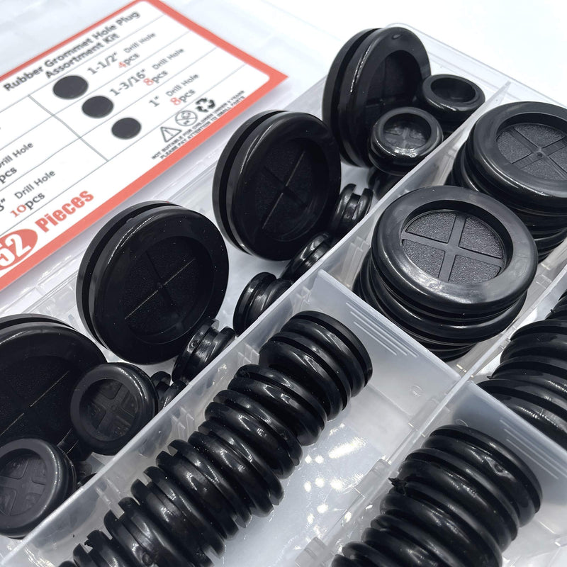 [AUSTRALIA] - ISPINNER 52pcs 6 Sizes Rubber Grommet, Double Sided Round Rubber Hole Plug, Drill Hole 5/8" 13/16" 7/8" 1" 1-3/16" 1-1/2" (Black) Black 